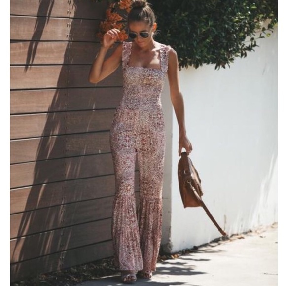 smocked bell bottom jumpsuit